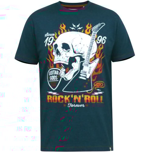 D555 Neal T-Shirt mit Totenkopf- und Flammen-Print, Marineblau